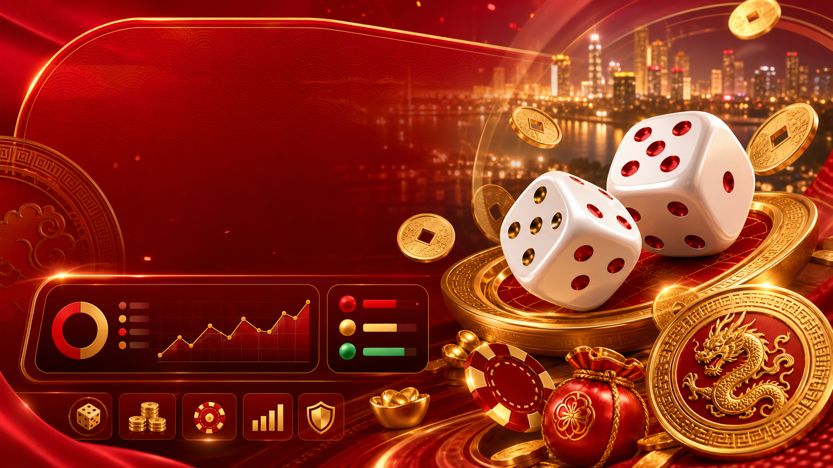 Red gold dice city scene used for contact page